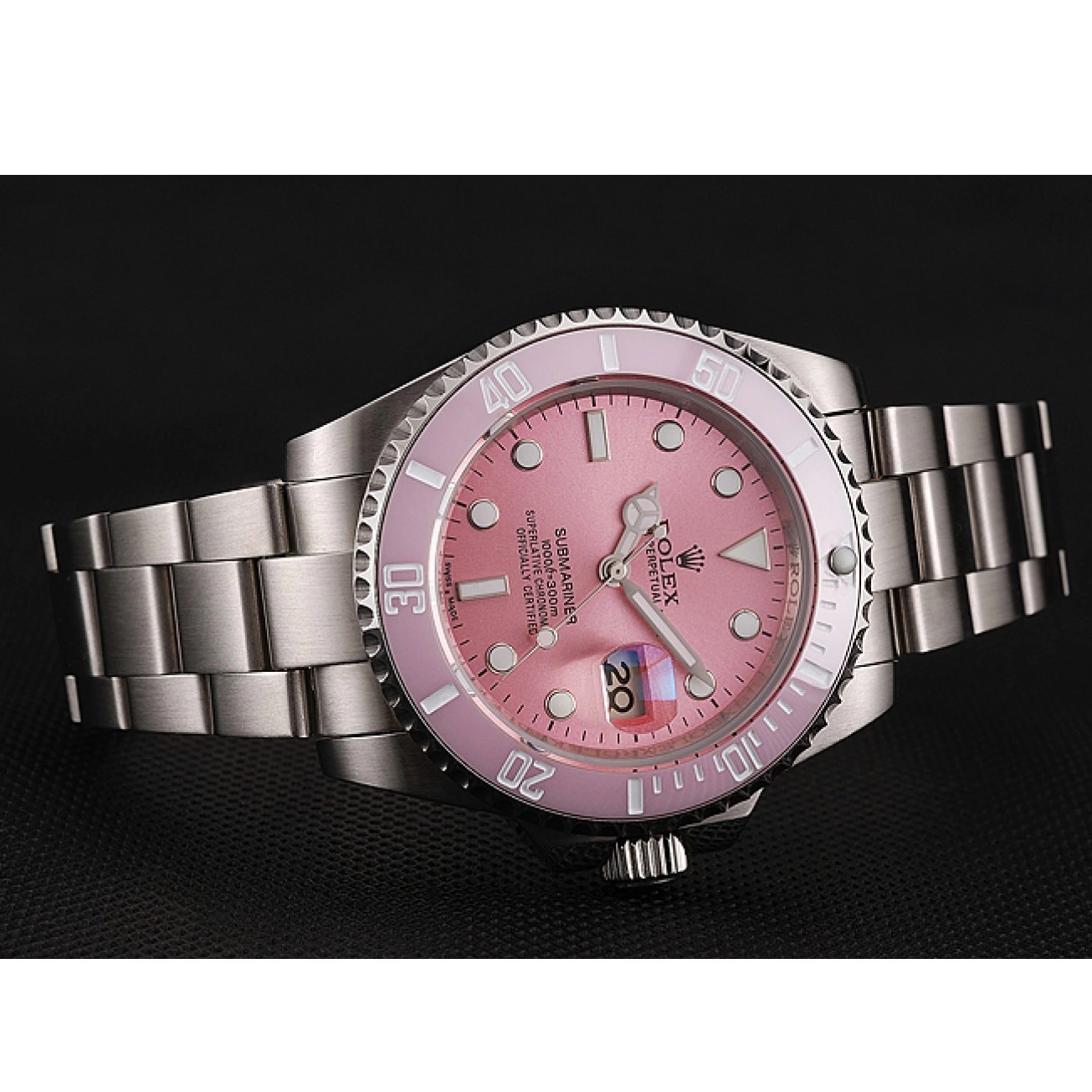 AAA replica watch Bracelet 1453980 Rolex Submariner Stainless Bezel Swiss Pink Steel Dial Pink 0802
